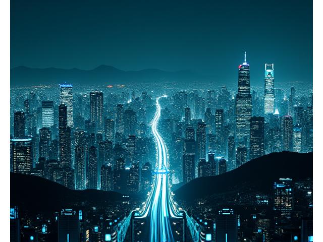 서울의 스마트시티 인프라를 상징하는 미래지향적인 도시 전경과 데이터 흐름